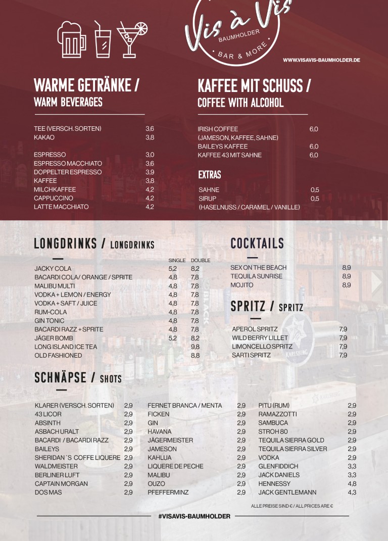 Getränkekarte außen